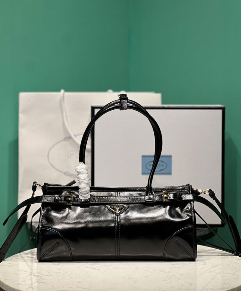 Prada Medium Leather Handbag 1BA426 Black